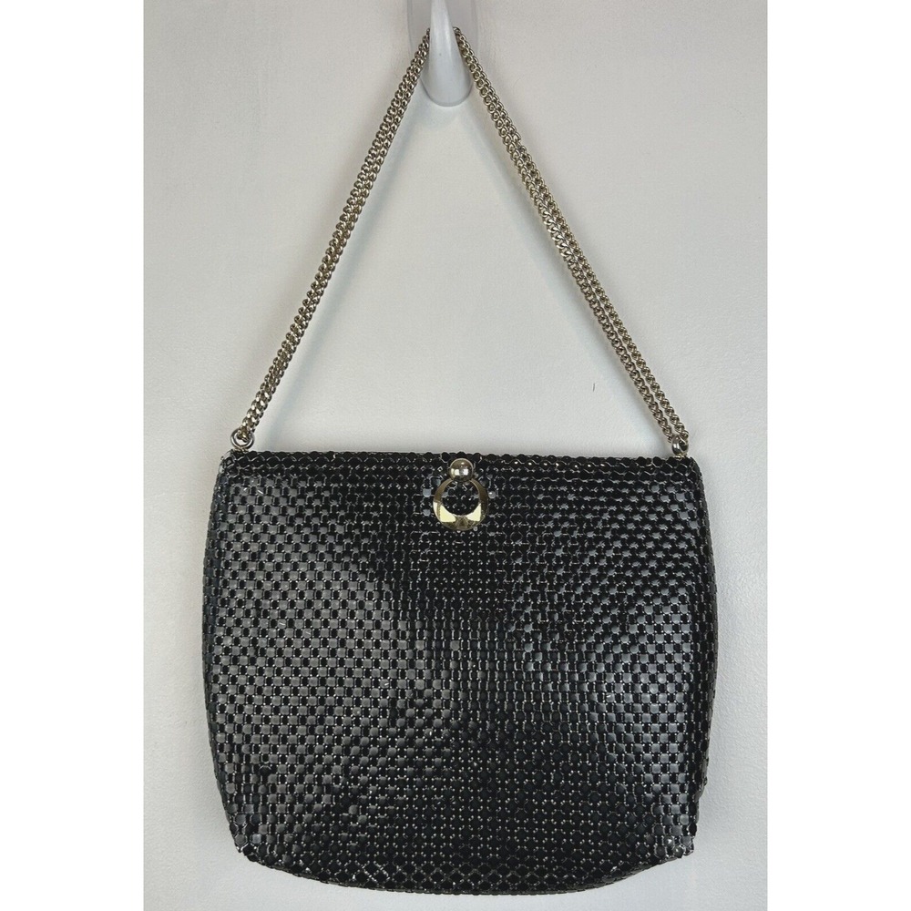 Vintage Whiting Davis Purse Black Mesh Shoulder Bag Chain Strap Gold Read